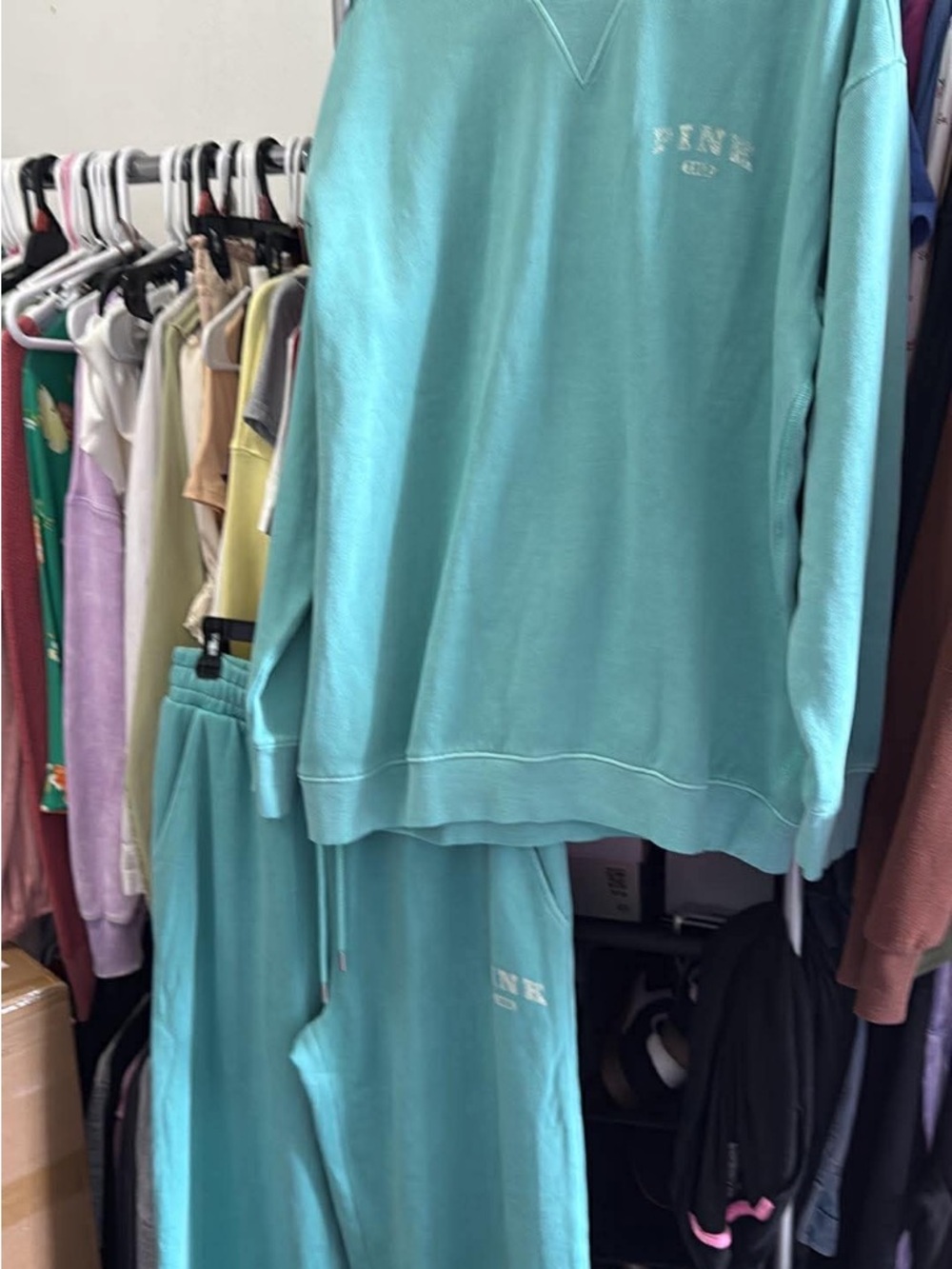 PINK Victoria's Secret Turquoise Pullover & Drawstring Pants Set